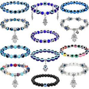 12 Pcs Evil Eye Bracelets for Women Men Protective Guess Blue Hamsa Lucky Wristb